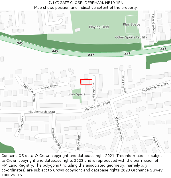 7, LYDGATE CLOSE, DEREHAM, NR19 1EN: Location map and indicative extent of plot