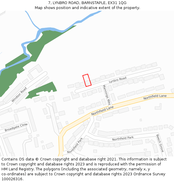 7, LYNBRO ROAD, BARNSTAPLE, EX31 1QG: Location map and indicative extent of plot