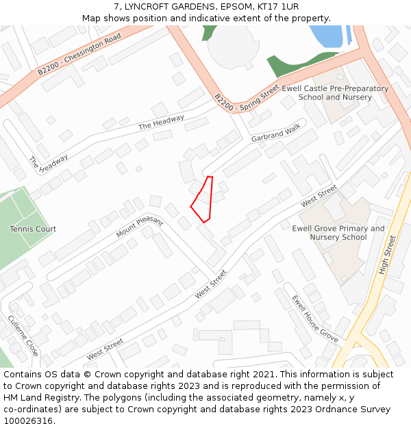 7, LYNCROFT GARDENS, EPSOM, KT17 1UR: Location map and indicative extent of plot