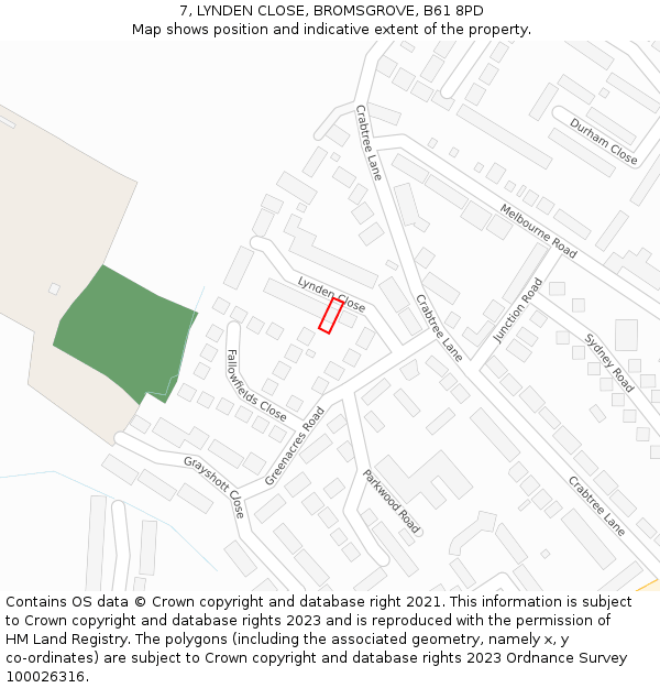 7, LYNDEN CLOSE, BROMSGROVE, B61 8PD: Location map and indicative extent of plot