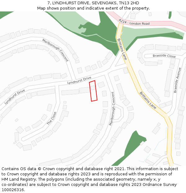 7, LYNDHURST DRIVE, SEVENOAKS, TN13 2HD: Location map and indicative extent of plot