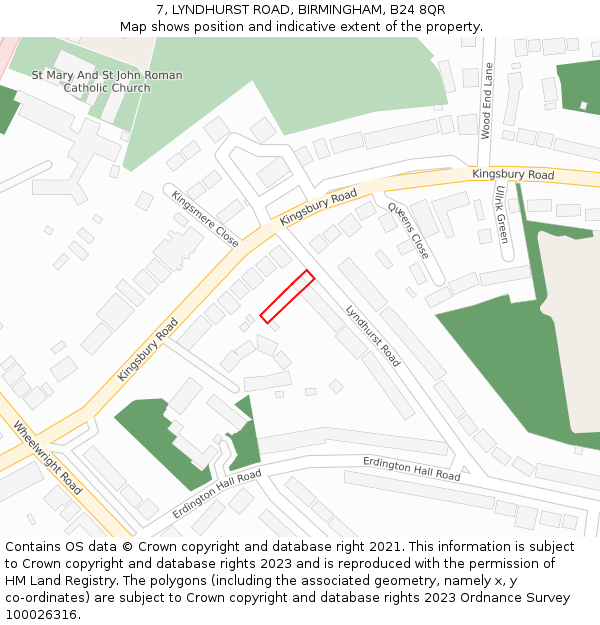 7, LYNDHURST ROAD, BIRMINGHAM, B24 8QR: Location map and indicative extent of plot