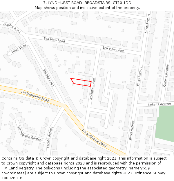 7, LYNDHURST ROAD, BROADSTAIRS, CT10 1DD: Location map and indicative extent of plot