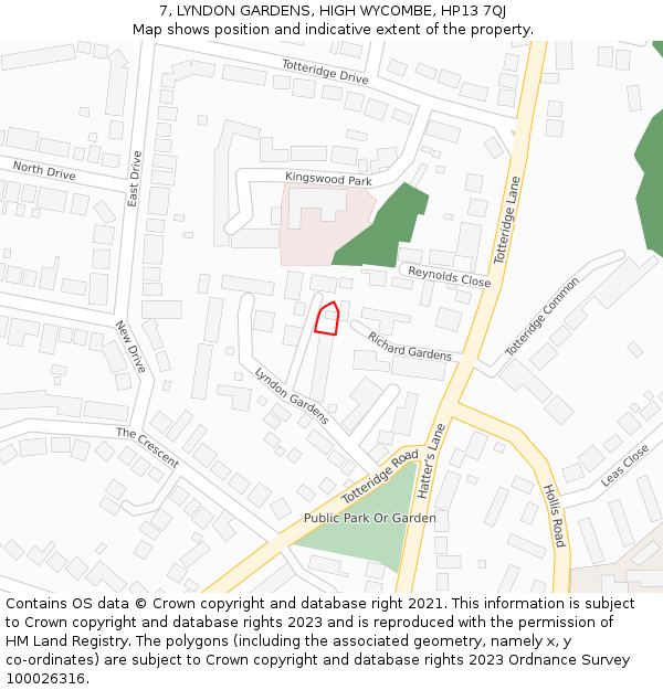 7, LYNDON GARDENS, HIGH WYCOMBE, HP13 7QJ: Location map and indicative extent of plot