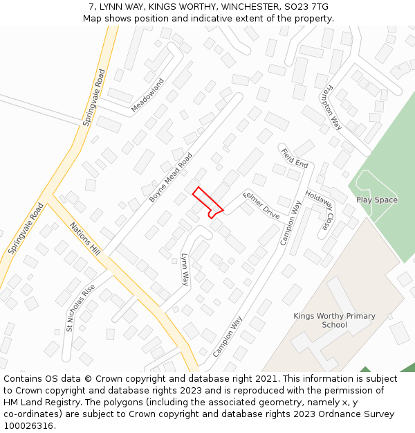 7, LYNN WAY, KINGS WORTHY, WINCHESTER, SO23 7TG: Location map and indicative extent of plot