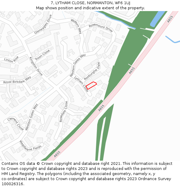 7, LYTHAM CLOSE, NORMANTON, WF6 1UJ: Location map and indicative extent of plot