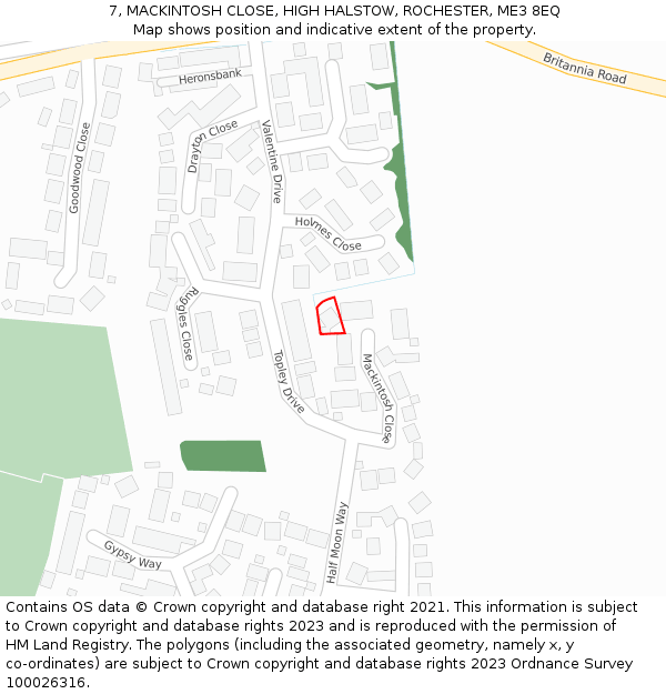 7, MACKINTOSH CLOSE, HIGH HALSTOW, ROCHESTER, ME3 8EQ: Location map and indicative extent of plot