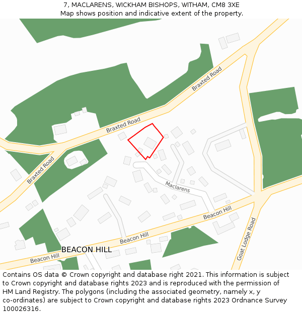 7, MACLARENS, WICKHAM BISHOPS, WITHAM, CM8 3XE: Location map and indicative extent of plot