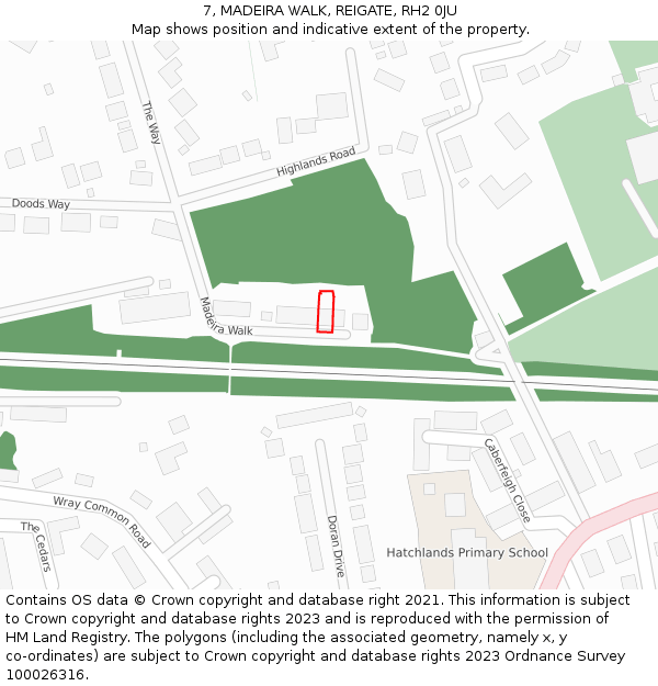 7, MADEIRA WALK, REIGATE, RH2 0JU: Location map and indicative extent of plot