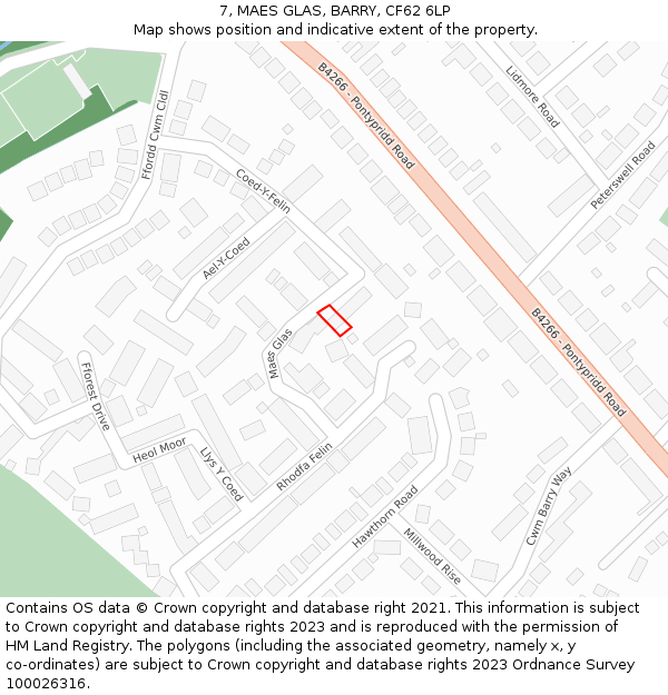 7, MAES GLAS, BARRY, CF62 6LP: Location map and indicative extent of plot