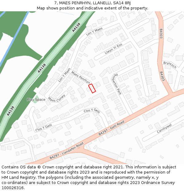 7, MAES PENRHYN, LLANELLI, SA14 8RJ: Location map and indicative extent of plot