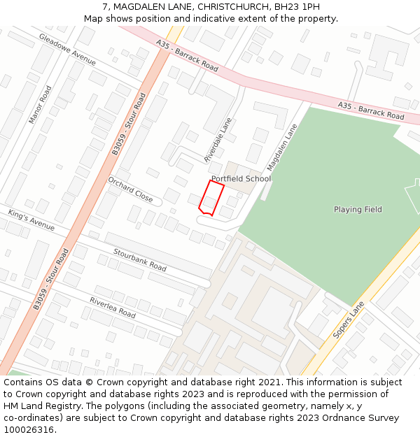 7, MAGDALEN LANE, CHRISTCHURCH, BH23 1PH: Location map and indicative extent of plot