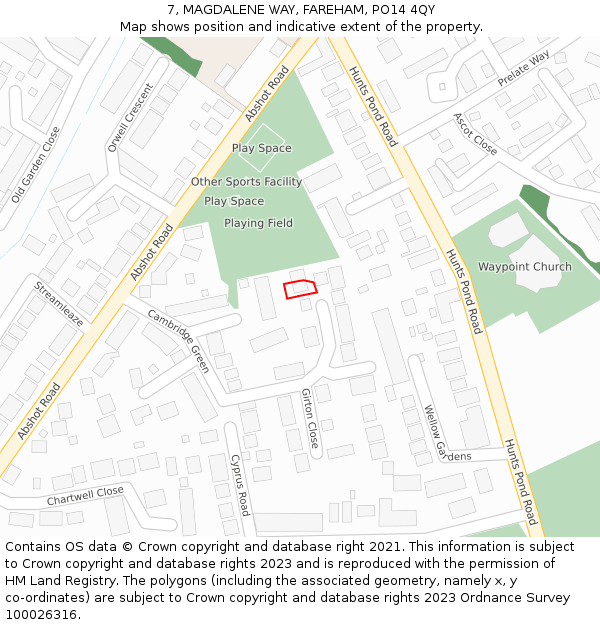 7, MAGDALENE WAY, FAREHAM, PO14 4QY: Location map and indicative extent of plot