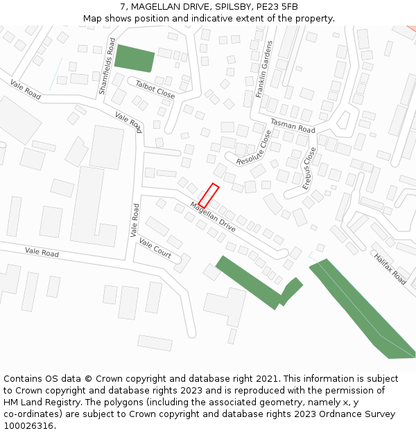 7, MAGELLAN DRIVE, SPILSBY, PE23 5FB: Location map and indicative extent of plot