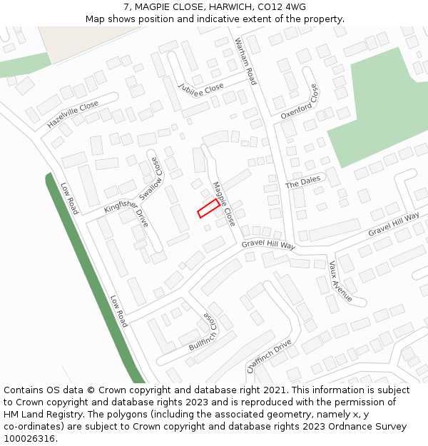 7, MAGPIE CLOSE, HARWICH, CO12 4WG: Location map and indicative extent of plot