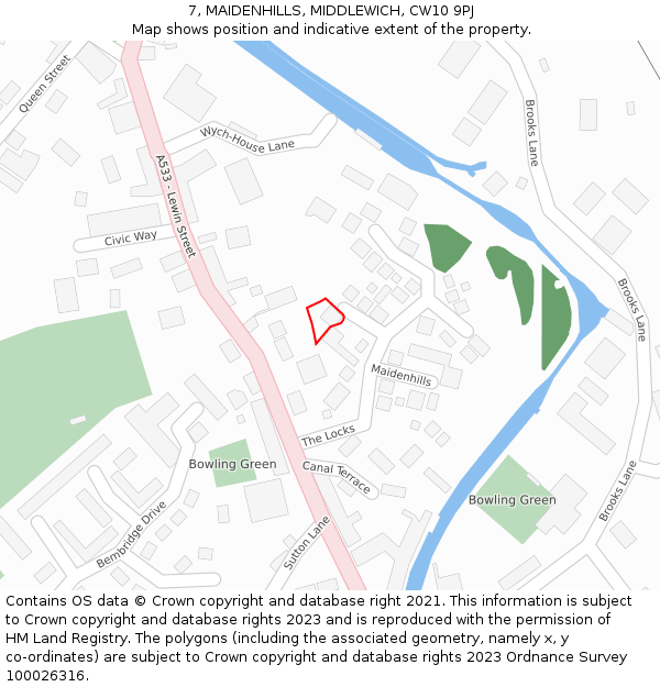 7, MAIDENHILLS, MIDDLEWICH, CW10 9PJ: Location map and indicative extent of plot