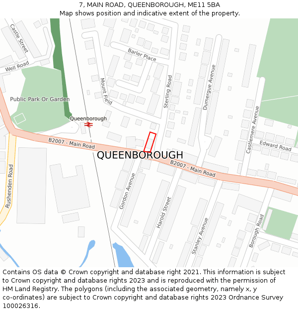 7, MAIN ROAD, QUEENBOROUGH, ME11 5BA: Location map and indicative extent of plot