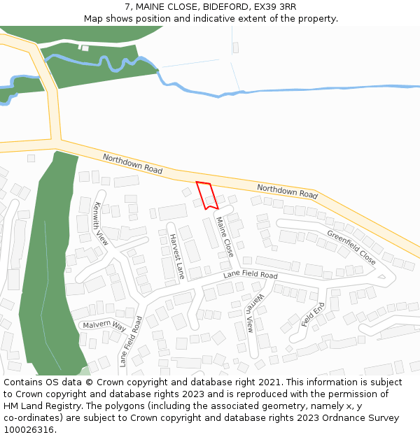 7, MAINE CLOSE, BIDEFORD, EX39 3RR: Location map and indicative extent of plot