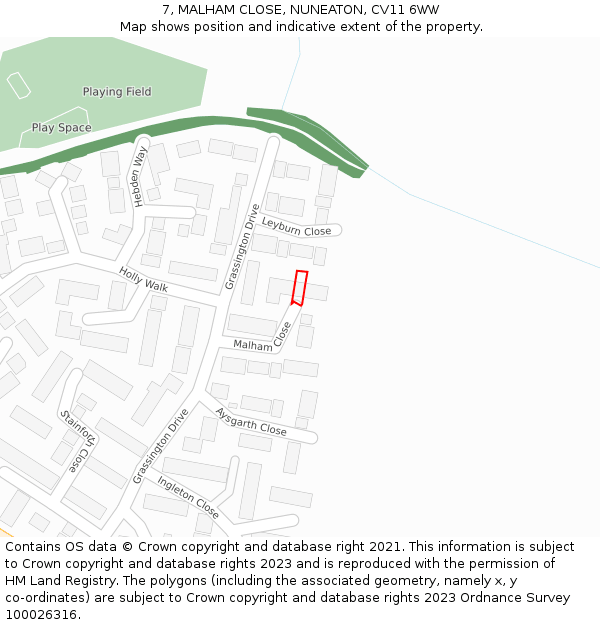7, MALHAM CLOSE, NUNEATON, CV11 6WW: Location map and indicative extent of plot