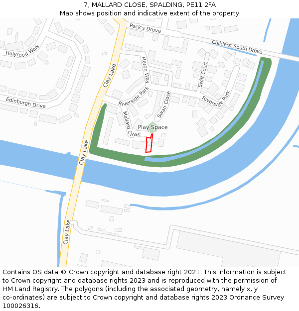 7, MALLARD CLOSE, SPALDING, PE11 2FA: Location map and indicative extent of plot