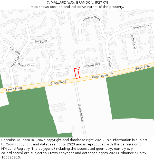 7, MALLARD WAY, BRANDON, IP27 0YJ: Location map and indicative extent of plot