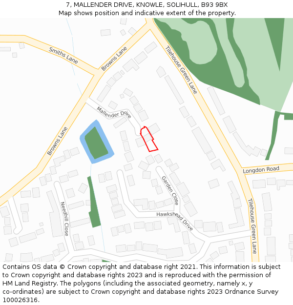 7, MALLENDER DRIVE, KNOWLE, SOLIHULL, B93 9BX: Location map and indicative extent of plot