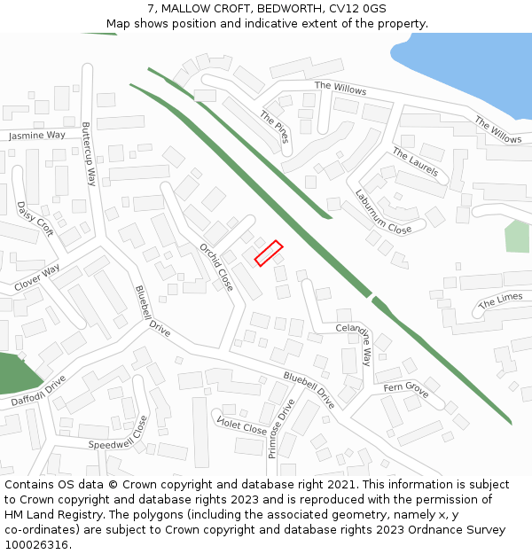 7, MALLOW CROFT, BEDWORTH, CV12 0GS: Location map and indicative extent of plot