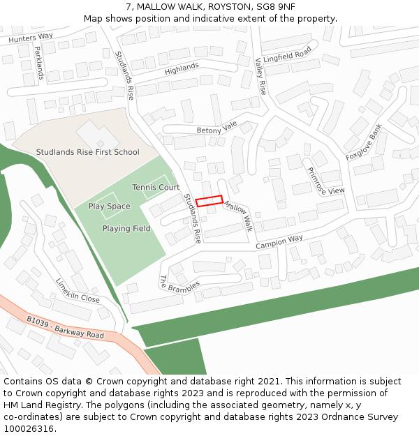 7, MALLOW WALK, ROYSTON, SG8 9NF: Location map and indicative extent of plot