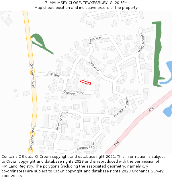 7, MALMSEY CLOSE, TEWKESBURY, GL20 5FH: Location map and indicative extent of plot