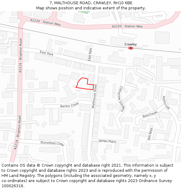 7, MALTHOUSE ROAD, CRAWLEY, RH10 6BE: Location map and indicative extent of plot