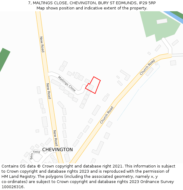 7, MALTINGS CLOSE, CHEVINGTON, BURY ST EDMUNDS, IP29 5RP: Location map and indicative extent of plot