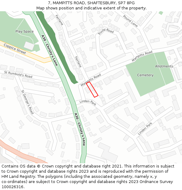 7, MAMPITTS ROAD, SHAFTESBURY, SP7 8PG: Location map and indicative extent of plot