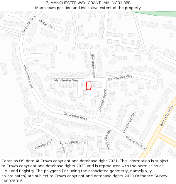 7, MANCHESTER WAY, GRANTHAM, NG31 8RR: Location map and indicative extent of plot