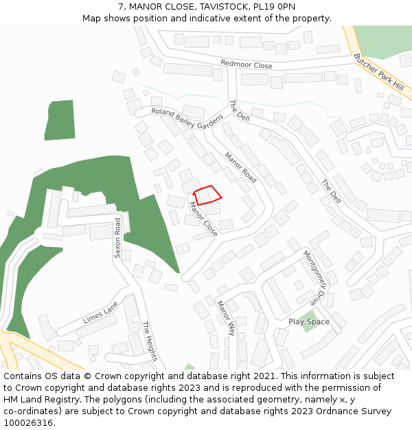 7, MANOR CLOSE, TAVISTOCK, PL19 0PN: Location map and indicative extent of plot
