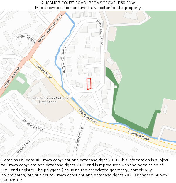 7, MANOR COURT ROAD, BROMSGROVE, B60 3NW: Location map and indicative extent of plot