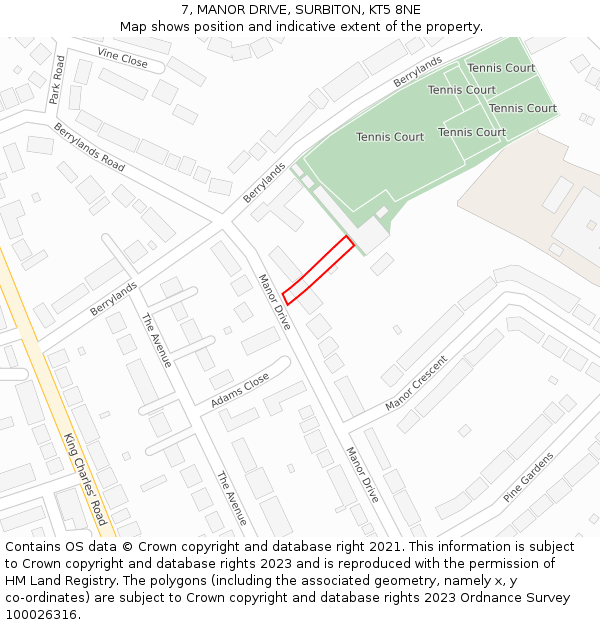 7, MANOR DRIVE, SURBITON, KT5 8NE: Location map and indicative extent of plot