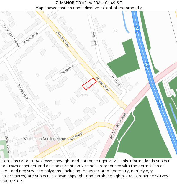 7, MANOR DRIVE, WIRRAL, CH49 6JE: Location map and indicative extent of plot