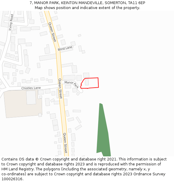 7, MANOR PARK, KEINTON MANDEVILLE, SOMERTON, TA11 6EP: Location map and indicative extent of plot