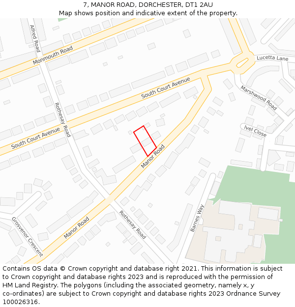 7, MANOR ROAD, DORCHESTER, DT1 2AU: Location map and indicative extent of plot