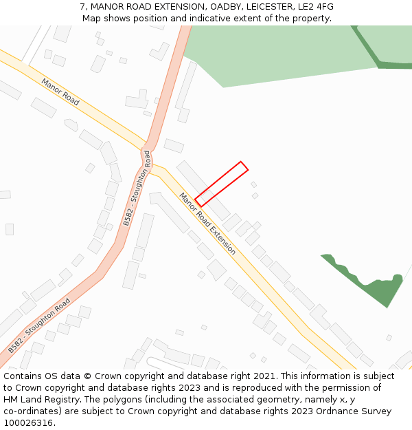 7, MANOR ROAD EXTENSION, OADBY, LEICESTER, LE2 4FG: Location map and indicative extent of plot