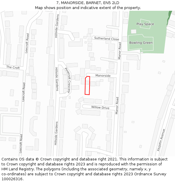 7, MANORSIDE, BARNET, EN5 2LD: Location map and indicative extent of plot