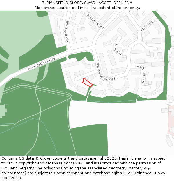 7, MANSFIELD CLOSE, SWADLINCOTE, DE11 8NA: Location map and indicative extent of plot