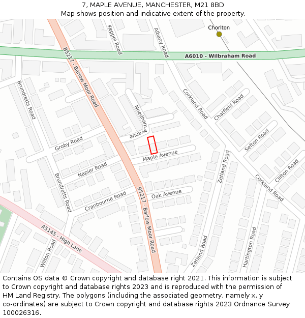 7, MAPLE AVENUE, MANCHESTER, M21 8BD: Location map and indicative extent of plot