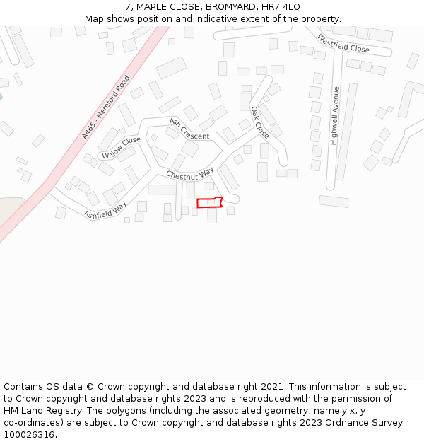 7, MAPLE CLOSE, BROMYARD, HR7 4LQ: Location map and indicative extent of plot