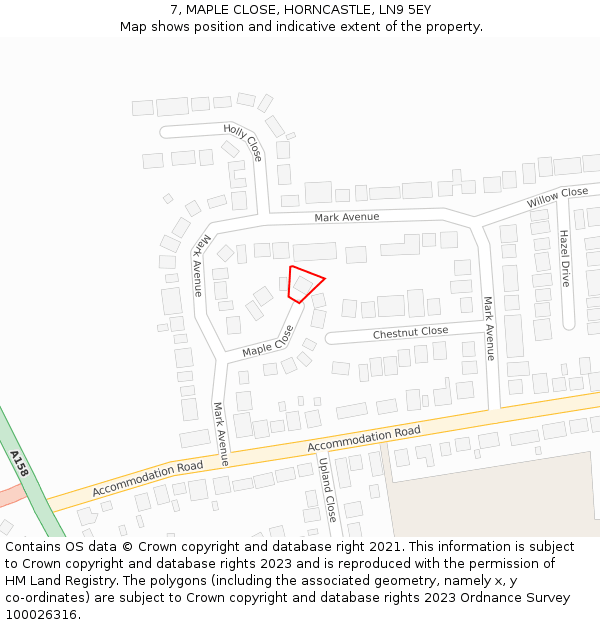 7, MAPLE CLOSE, HORNCASTLE, LN9 5EY: Location map and indicative extent of plot