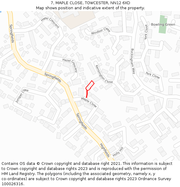 7, MAPLE CLOSE, TOWCESTER, NN12 6XD: Location map and indicative extent of plot