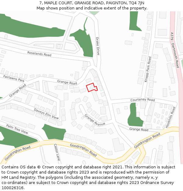 7, MAPLE COURT, GRANGE ROAD, PAIGNTON, TQ4 7JN: Location map and indicative extent of plot