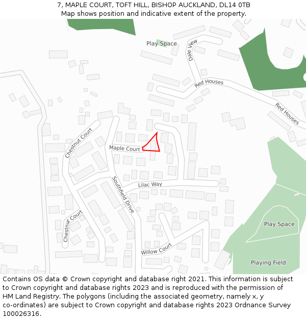 7, MAPLE COURT, TOFT HILL, BISHOP AUCKLAND, DL14 0TB: Location map and indicative extent of plot