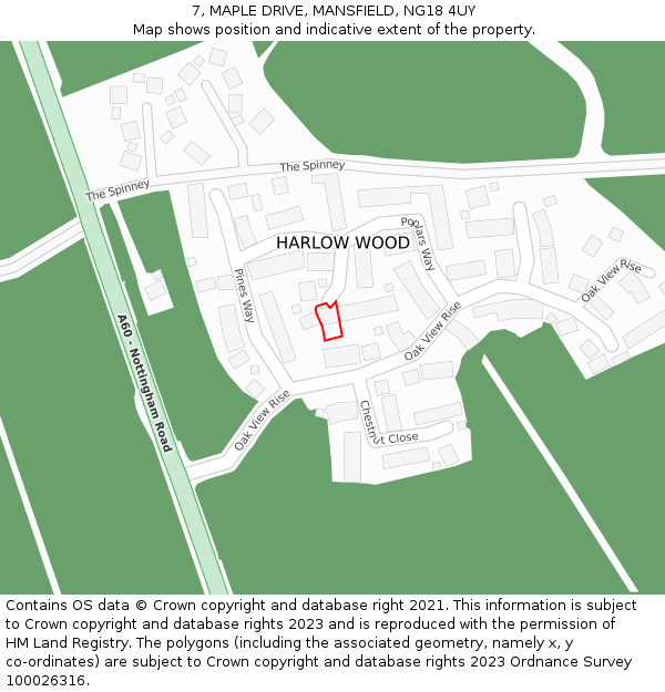7, MAPLE DRIVE, MANSFIELD, NG18 4UY: Location map and indicative extent of plot