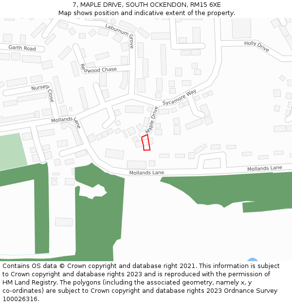 7, MAPLE DRIVE, SOUTH OCKENDON, RM15 6XE: Location map and indicative extent of plot